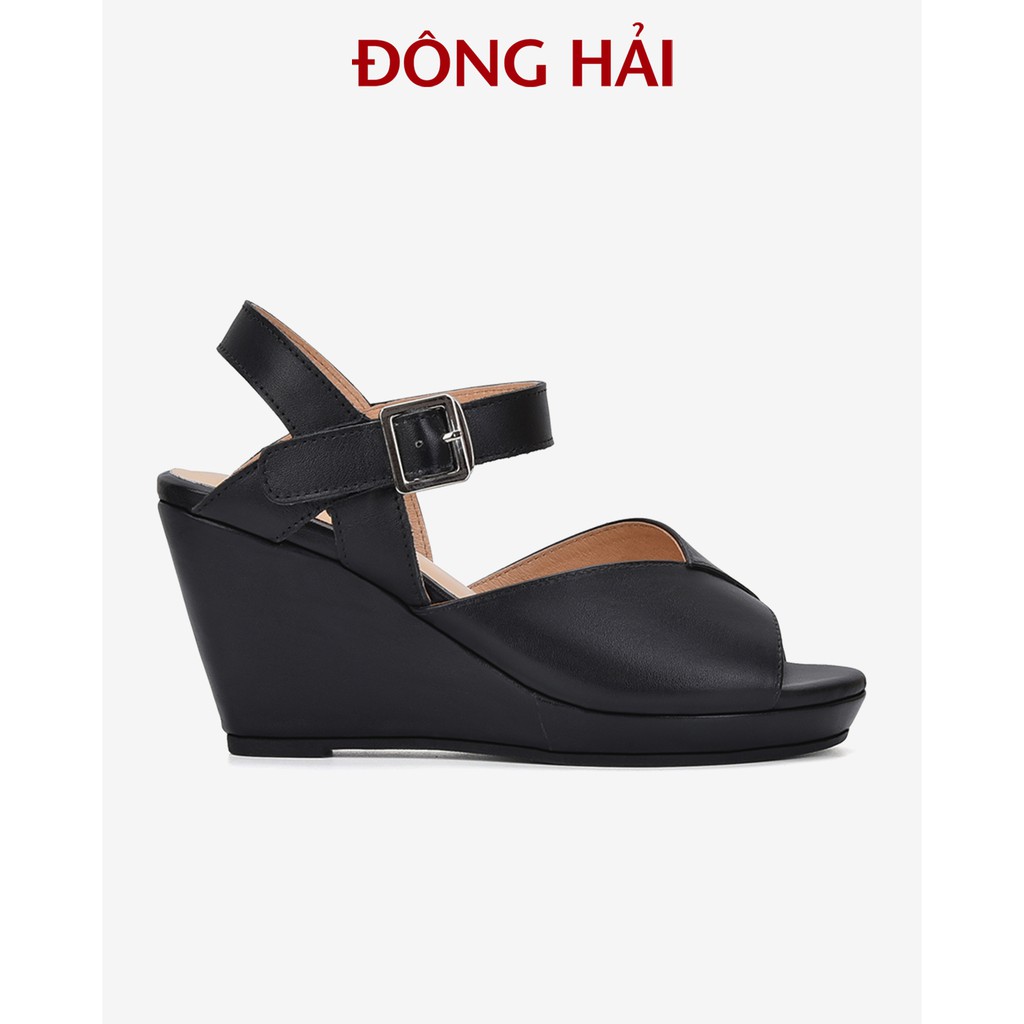 "TẶNG NGAY 30K khi theo dõi gian hàng trong T6 "Sandal xuồng da thật Đông Hải quai chéo cổ điển cao 9cm tôn dáng - S5714