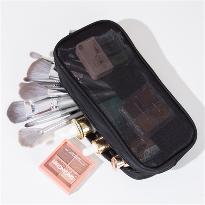 Túi Lưới Polyester Đựng Mỹ Phẩm / Đồ Trang Điểm Màu Đen Có Tay Cầm Trong Suốt Ốp