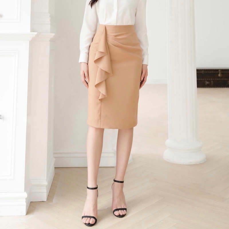 Chân váy bút chì dáng dài bèo nhún sẻ sau - thời trang công sở vải mago mềm mịn | WebRaoVat - webraovat.net.vn