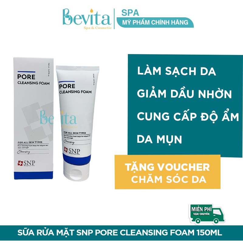 Sữa rửa mặt da mụn SNP Pore Cleansing Foam 150ml, sữa rửa mặt se khít lỗ chân lông - Bevita