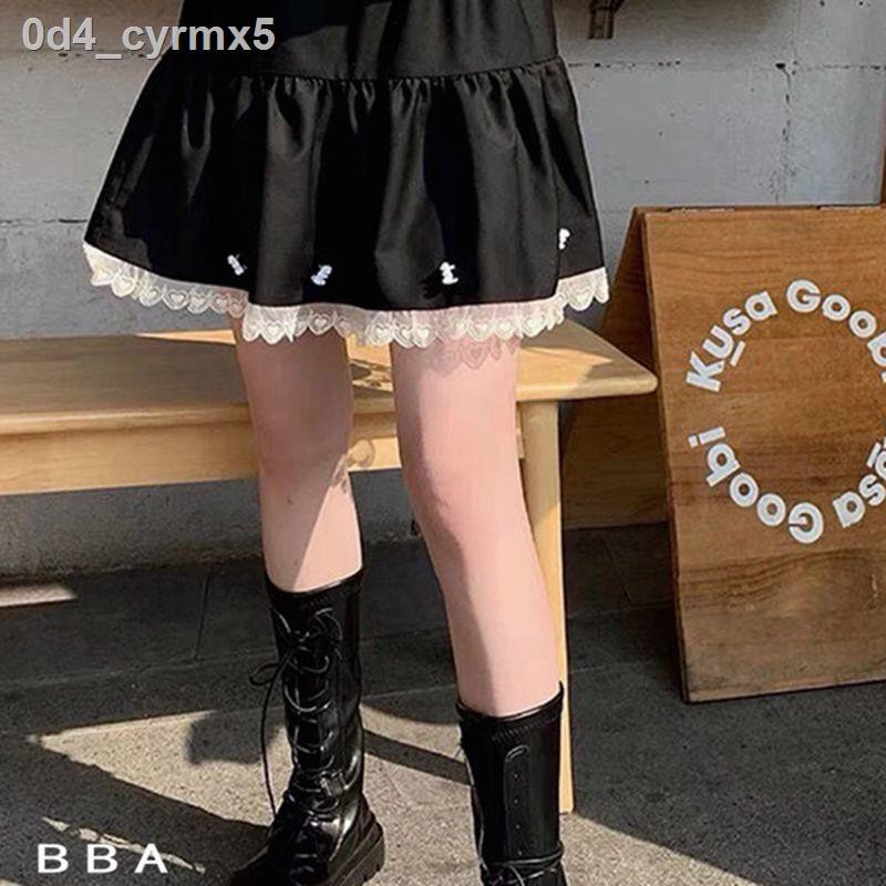 Cô gái nhỏ mùa hè Nhật Bản váy ren mềm mại học sinh dễ thương Phong cách Hàn Quốc cạp cao eo màu đen ngắn nữ