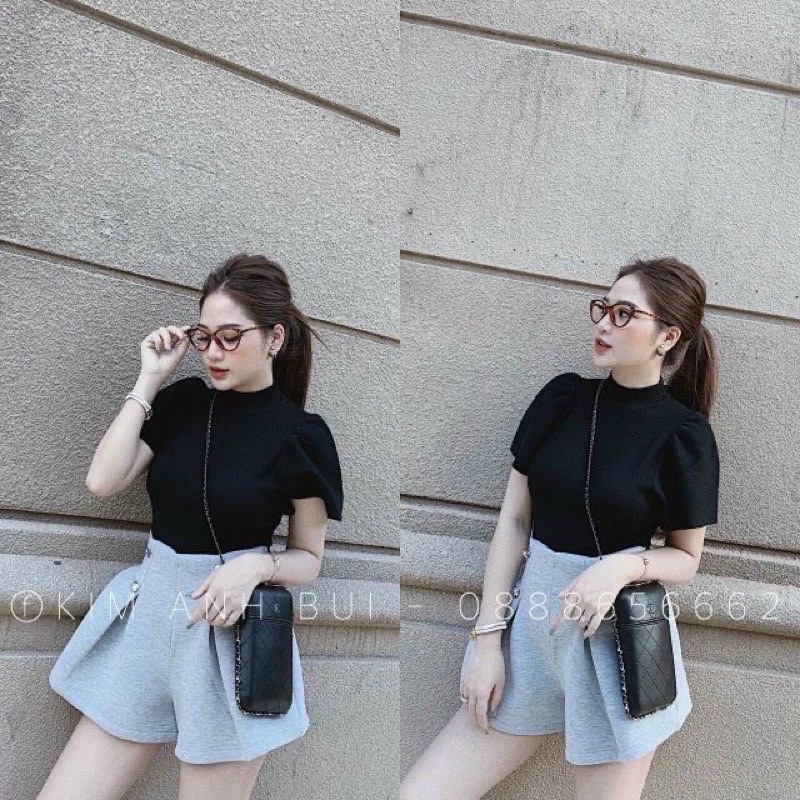 Áo Len Cổ 3 phân Tay Bồng Cánh Tiên Phối Đồ Siêu Xinh