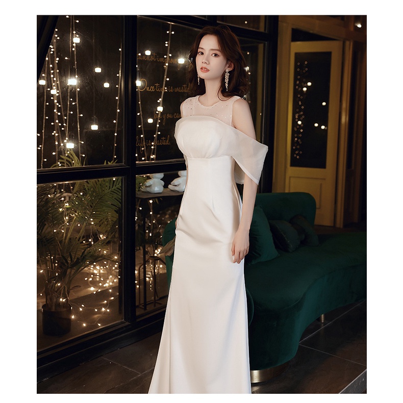 Đầm Đuôi Cá Dự Tiệc Dáng Ôm Màu Trắng Phong Cách Thời Trang Pháp Dành Cho Nữ