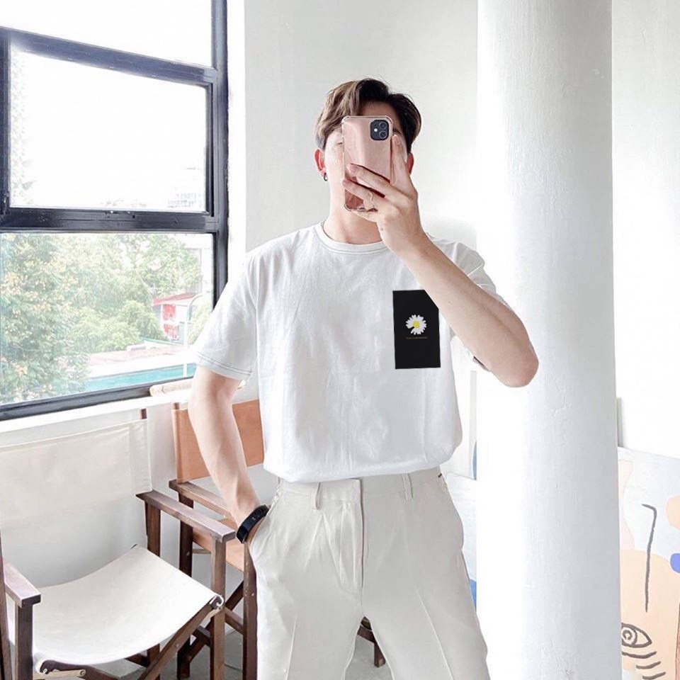 Áo phông tay lỡ form rộng Hello, Áo thun unisex in hình Hoa Cúc vải 100% cotton tự nhiên khử mùi mồ hôi