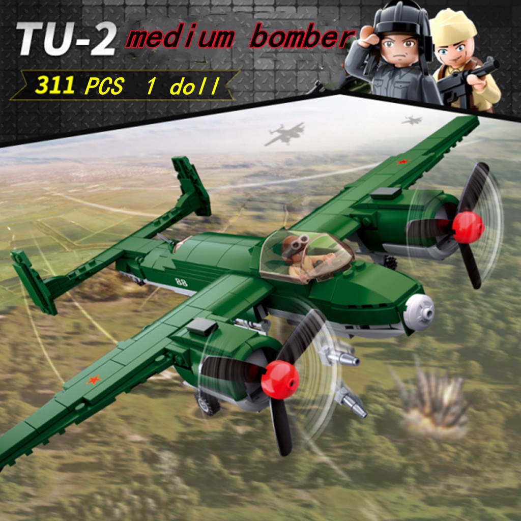 Set 311 mảnh đồ chơi SLUBAN B0688 lắp ráp quân đội WW2 TU-2
