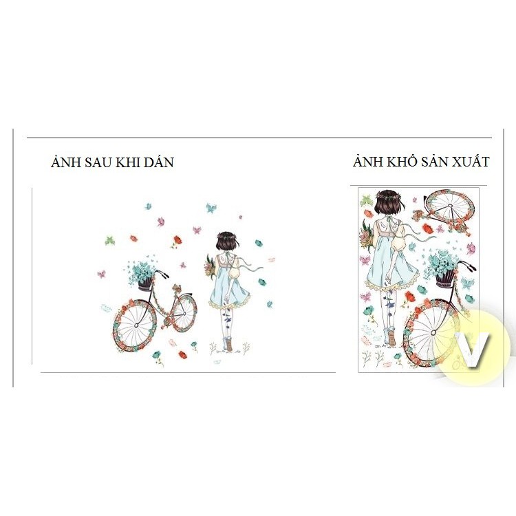 Decal dán tường Giỏ hoa cô gái