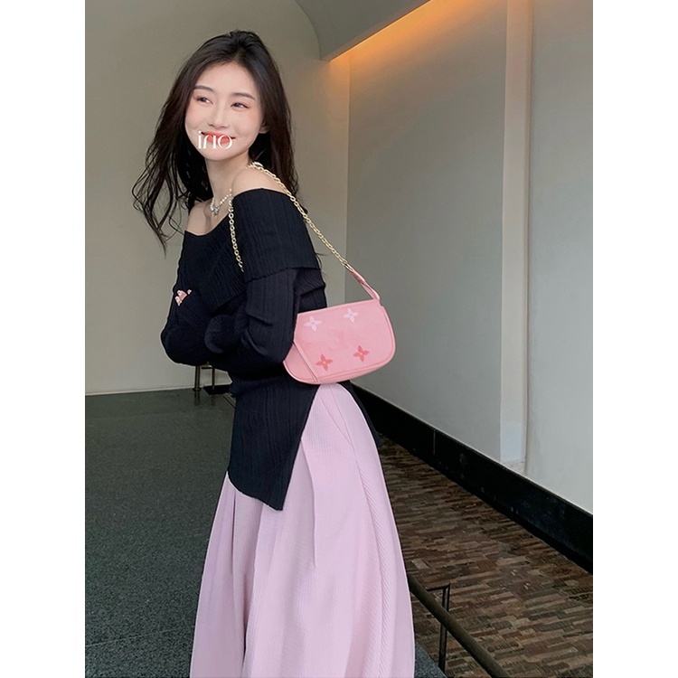 Áo dệt kim ZHELIHANGFEI trễ vai tay dài cổ cao gợi cảm