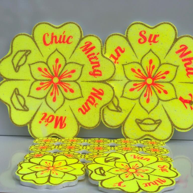 Set hoa mai, hoa đào xốp dán cửa kính dán tường trang trí tết