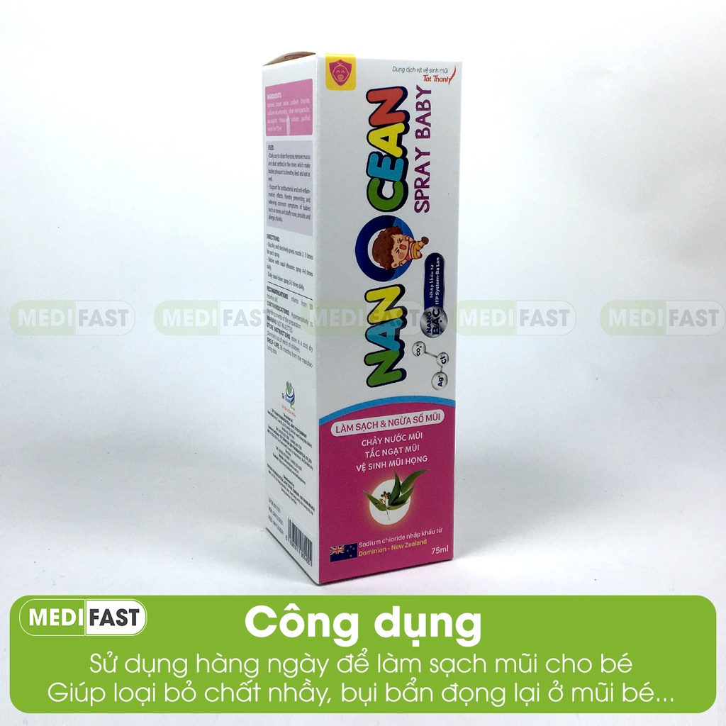 Xịt muối biển cho bé từ 3 tháng tuổi Nano Cean Spray Baby có thêm tinh dầu khuynh diệp và Nano bạc chai 75ml