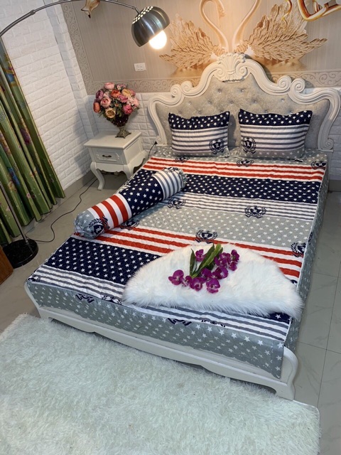 Bộ chăn ga gối phủ trần bông xẻ góc ga giường chùm drap phủ đẹp