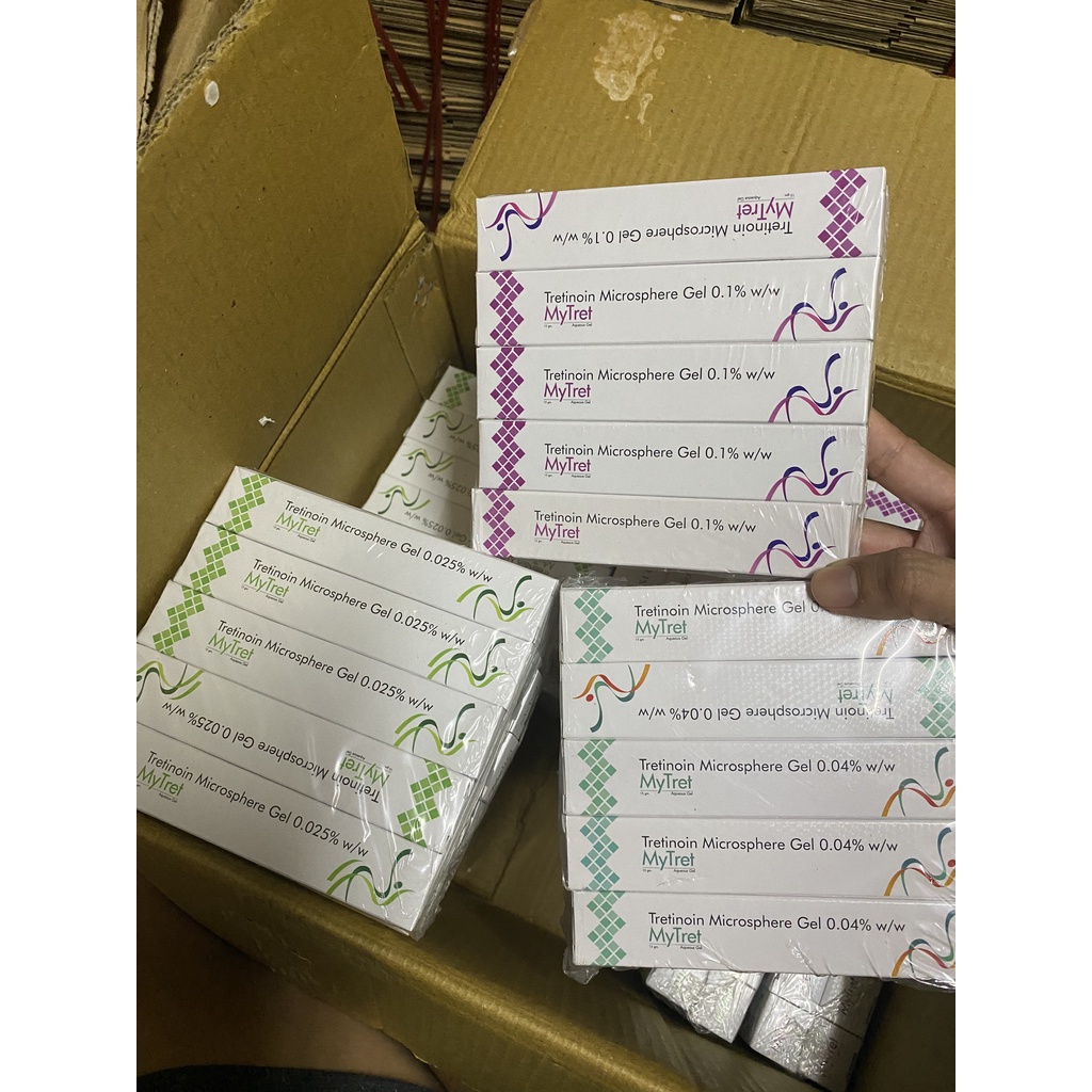 Tretinoin Mytret 0.1% - 0.04% - 0.025% microsphere gel (15g) giảm mụn, chống lão hóa, tre tretinol Ấn Độ