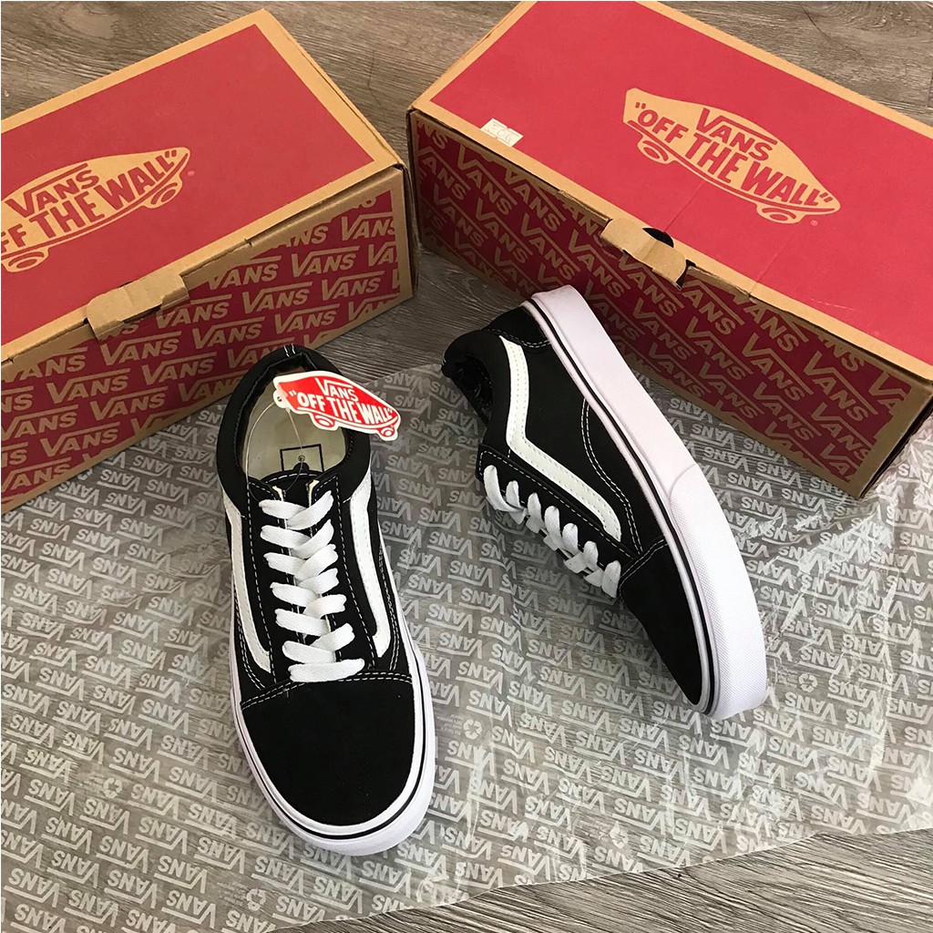 Giày Nam Nữ - Giày Vans Old Skool Thể Thao Cổ Thấp Vải Đen Sọc Trắng