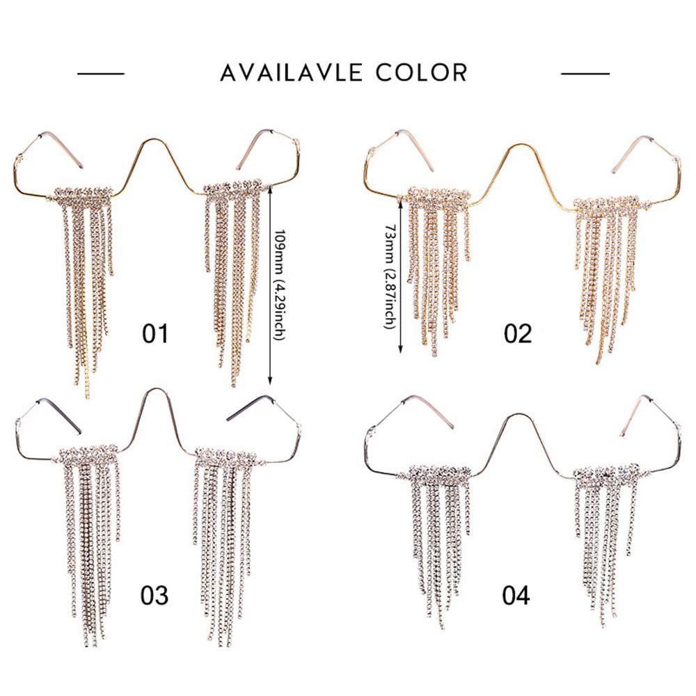 Kính Mát Không Gọng Đính Đá Phối Tua Rua Phong Cách Hip Hop Cho Nữ|Kính Mát Trang Trí Cổ Điển