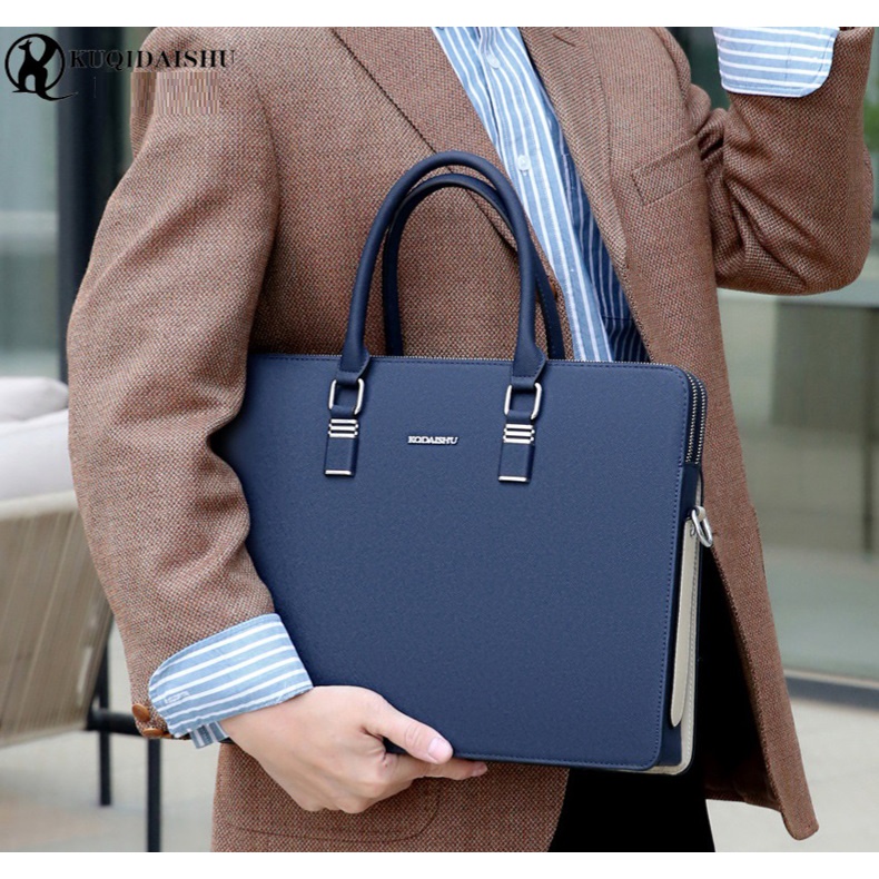 Cặp da công sở,Túi xách công sở nam Cao Cấp KQDAISHU-Chất liệu Da PU cực bền,Cặp Đựng Laptop 14 inh,Vệ sinh dễ dàng-8012