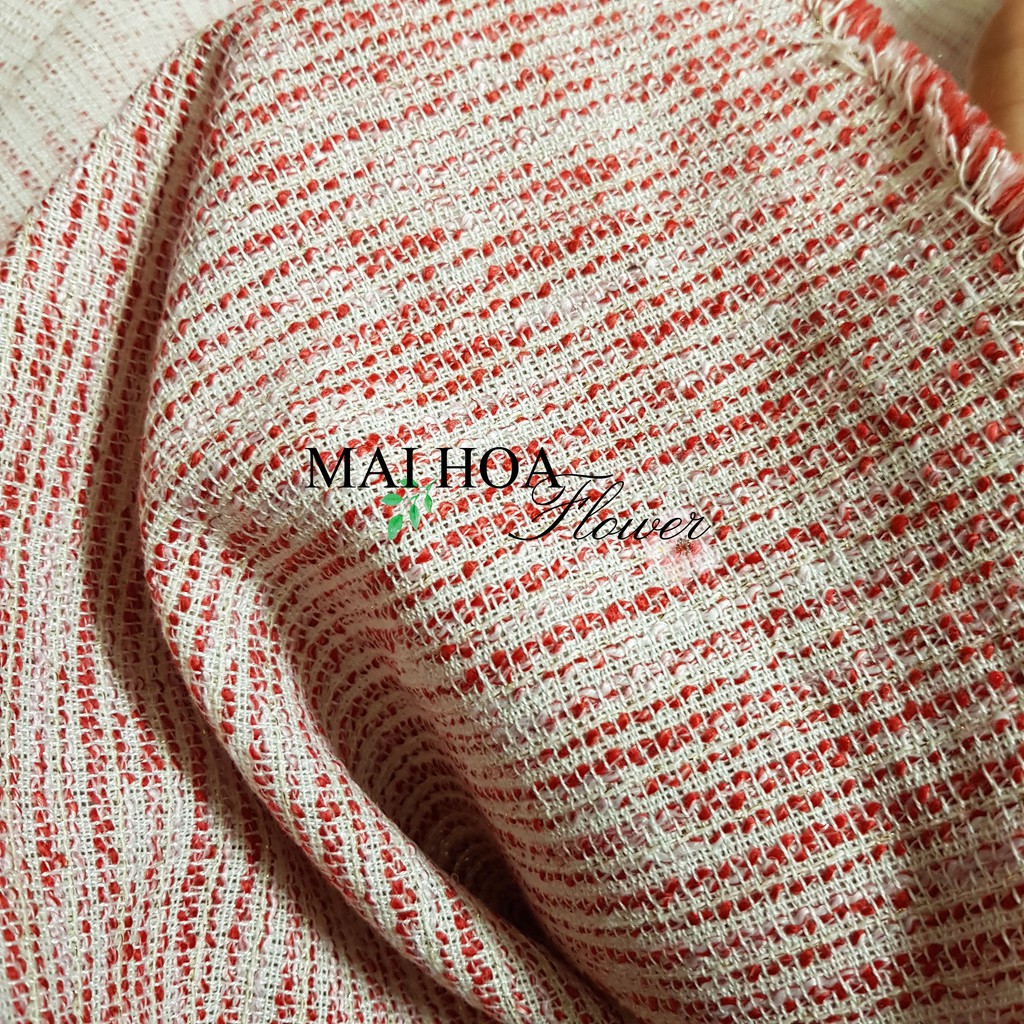 Vải dạ tweed đỏ vải may áo vest nữ Hàn Quốc cao cấp, Maihoaflower