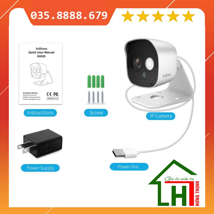 [ Chính Hãng ] Camera Ip WiFi SriHome SH029 NEW - 3Mpx - Chống Nước - Nhỏ Gọn Hưng Thịnh computer