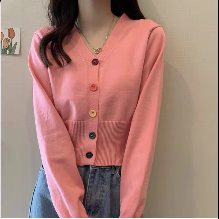 SUXI Áo cardigan dệt kim tay dài cổ chữ V thiết kế mới thời trang mùa thu theo phong cách hàn quốc cho nữ