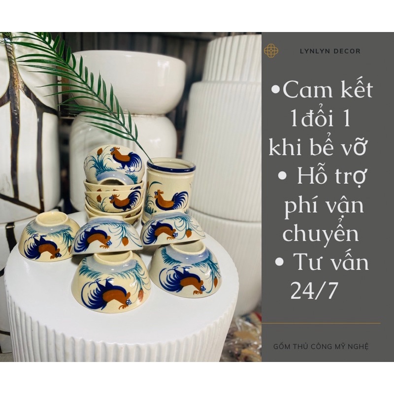 Chén Cơm 12cm Vẽ Tay Hoạ Tiết Gà Cao Cấp