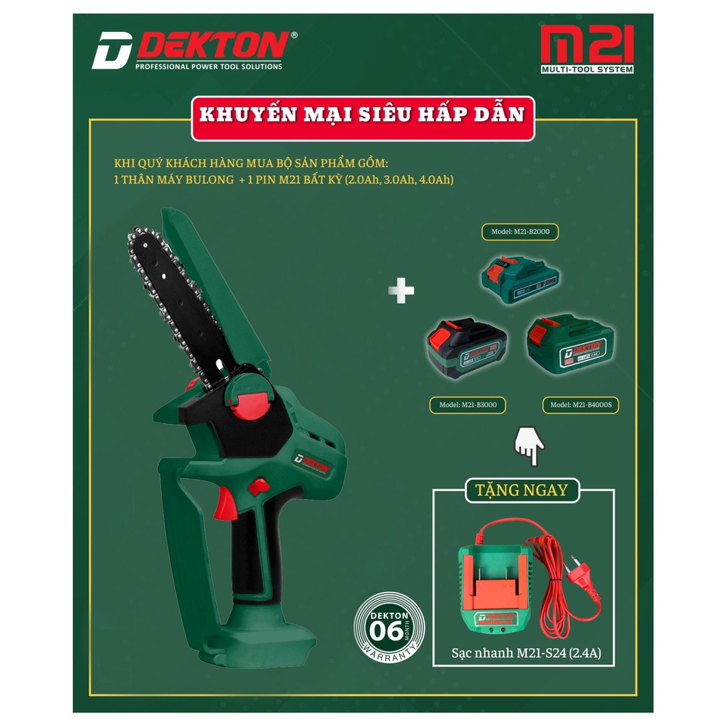Máy cưa xích pin Dekton 18V M21-CS06BL