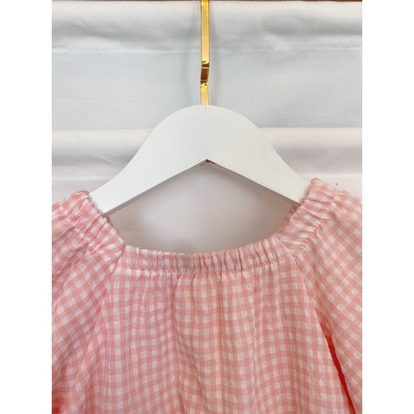 Váy Hồng Kẻ Caro Cổ Vuông Tiểu Thư Style Hàn Quốc NIAKI - TT35