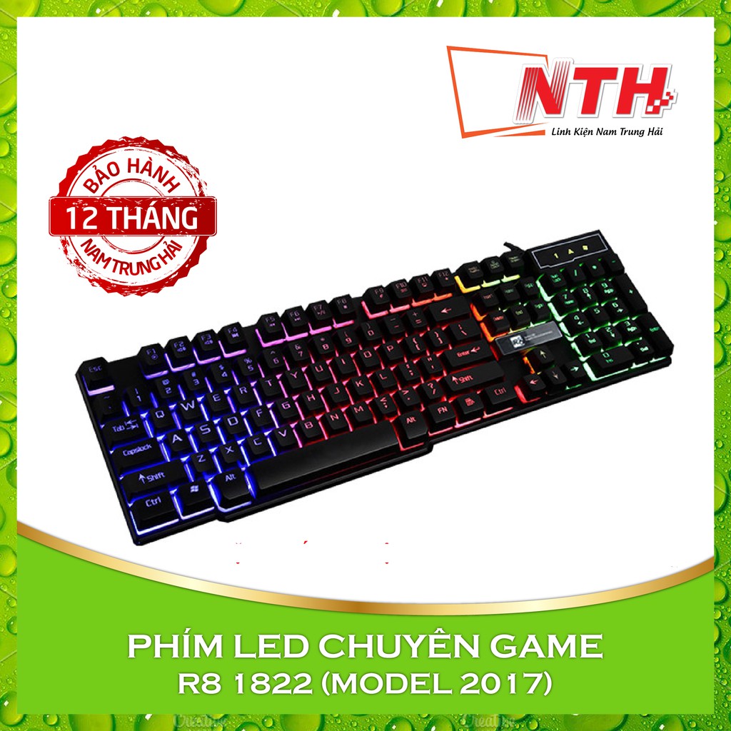 [Nhập ELCL40K hoàn 40K xu đơn từ 300K] [TẶNG LÓT GAME S1] BÀN PHÍM CHUYÊN GAME LED 7 MÀU R8 1822