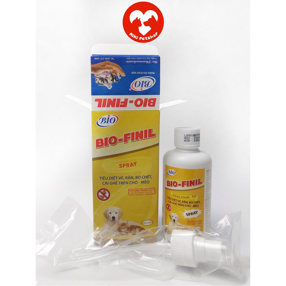 Thuốc Xịt Trị Ve, Ghẻ, Bọ Chét Chó Mèo Bio Finil Chai 100ml - Miki Petshop