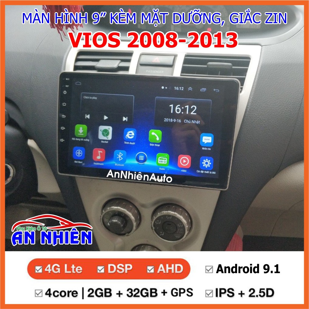 Màn Hình 9 inch Cho Xe VIOS 2008-2013,  Đầu DVD Android Tiếng Việt Kèm Mặt Dưỡng Giắc Zin Xe TOYOTA VIOS
