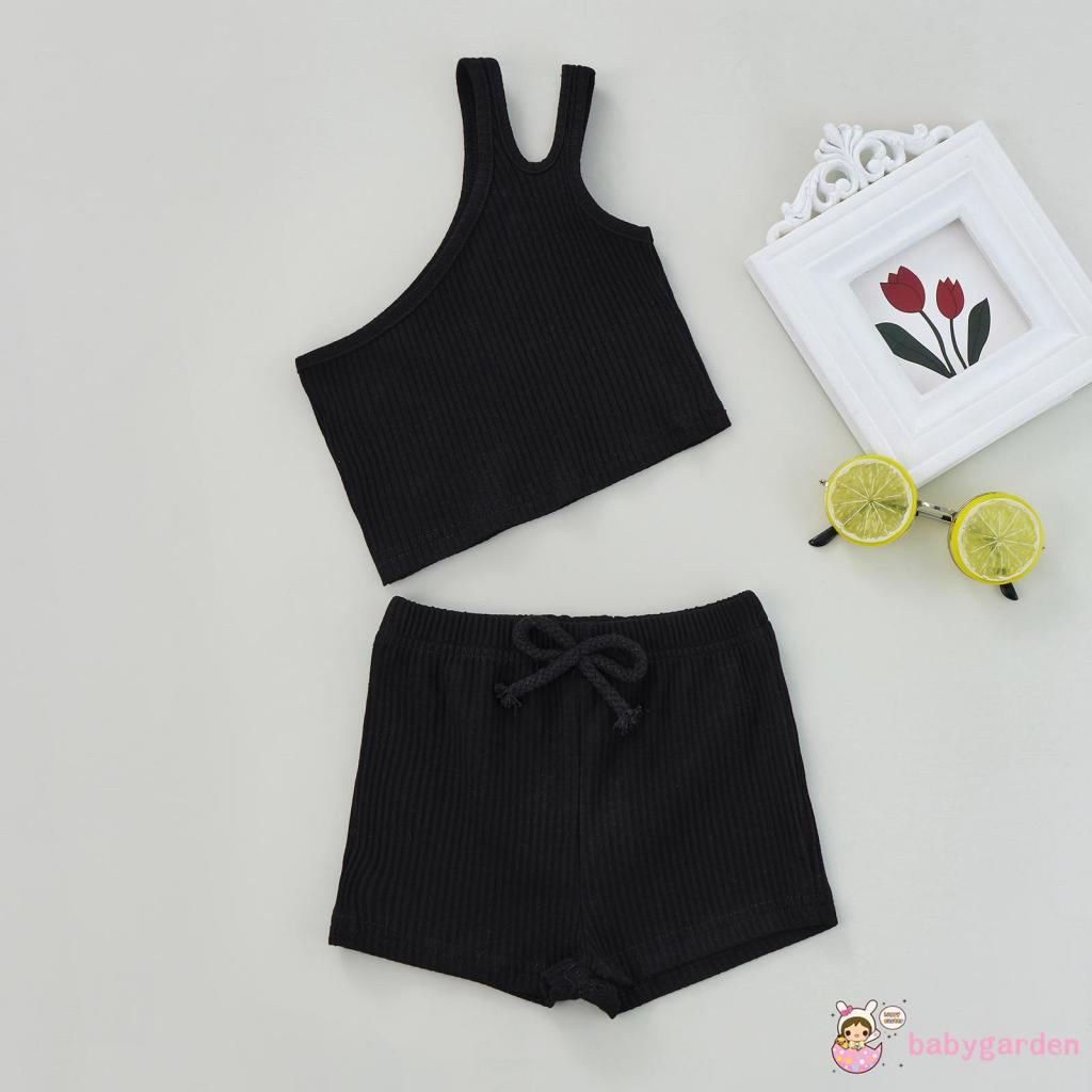 Set Áo Thun Không Tay Màu Trơn + Quần Dài Cho Bé Gái Từ 1-5 Tuổi