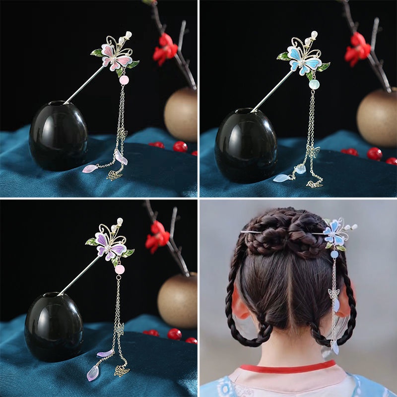 Haimeikang Trâm Cài Tóc Kim Loại Hình Bướm Đính Ngọc Trai Phong Cách Retro Cho Nữ