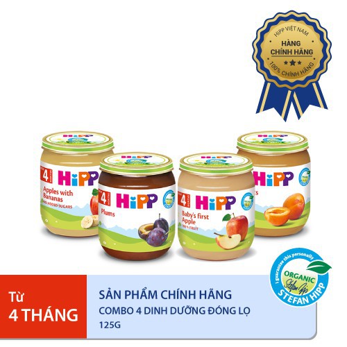 Combo 4 Dinh Dưỡng Hipp Đóng Lọ Mận Tây - Chuối Táo - Mơ Tây- Táo Ăn Dặm Khởi Đầu