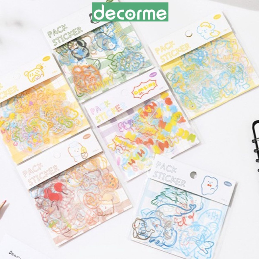 DecorMe Sticker trong suốt PET trang trí sổ máy tính hình dán dễ thương phụ kiện văn phòng phẩm (túi 40 miếng)