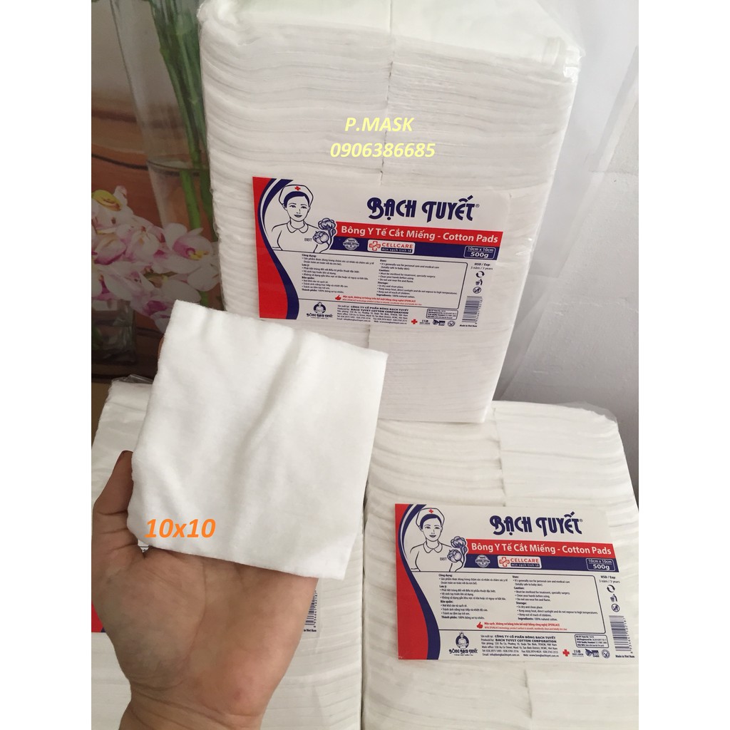 Bông Gòn Cắt sẵn 10x10cm gói 500gr - Chính hãng Bông Bạch Tuyết