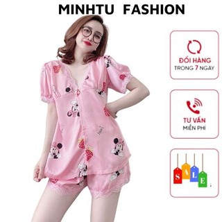 Đồ Bộ Nữ, Đồ Ngủ Mặc Nhà Nữ Áo Tay Ngắn Quần Cộc Phối Ren Trang Trí Chất Lụa Satin Mềm Mịn, Lạ Mắt Sang Chảnh.