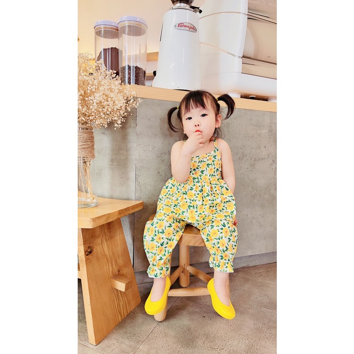 Bộ bé gái thô hoa áo 2 dây và quần dài bo gấu 5 mầu XHN939