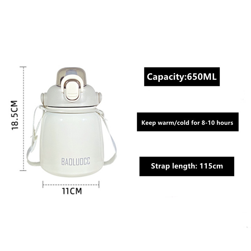 Bình Nước Giữ Nhiệt Bằng Thép Không Gỉ Hai Lớp 650Ml Kèm Ống Hút Họa Tiết Dễ Thương Thời Trang
