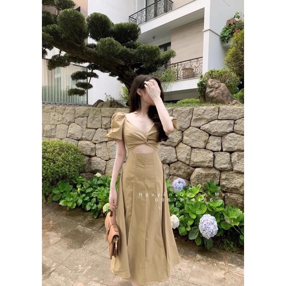 ☘️ VÁY maxi XOẮN NGỰC TAY BỒNG cut khoét bụng xếp ly dáng dài cá tính sexy sang chảnh du lịch đi làm công sở