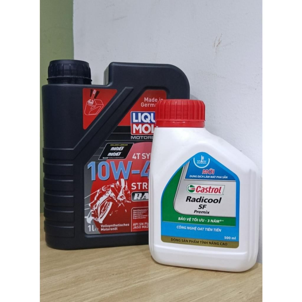 COMBO KM DẦU NHỚT XE SỐ XE CÔN TAY LIQUI MOLY 10W40 STREET RACE 1000ml-1L + KÈM Nước Mát Động Cơ Castrol Radicool 0.5L