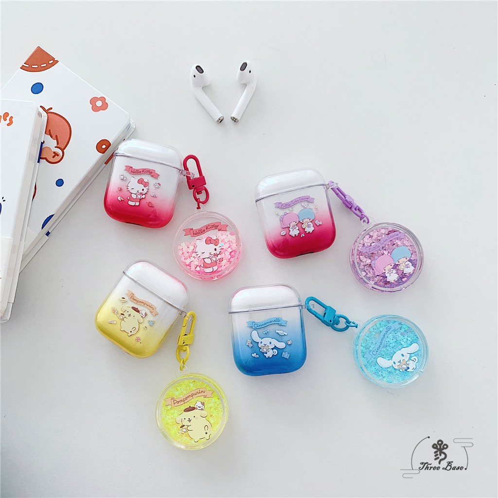 Airpods case Fashion Clear cases Sanrio Keychain Bag pendant Little twin stars Cinnamoroll Hello kitty Pom Pom Purin Portable ShockProof Protective Silicone Cover For Apple Pro gen 2 Wireless Bluetooth Earphone Headset Transparent Casing