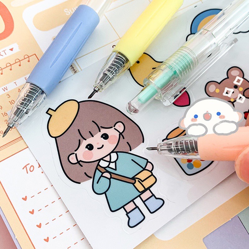 Dao cắt/chạm khắc sticker dạng bút có thể thu gọn màu sắc morandi sáng tạo diy BCA1