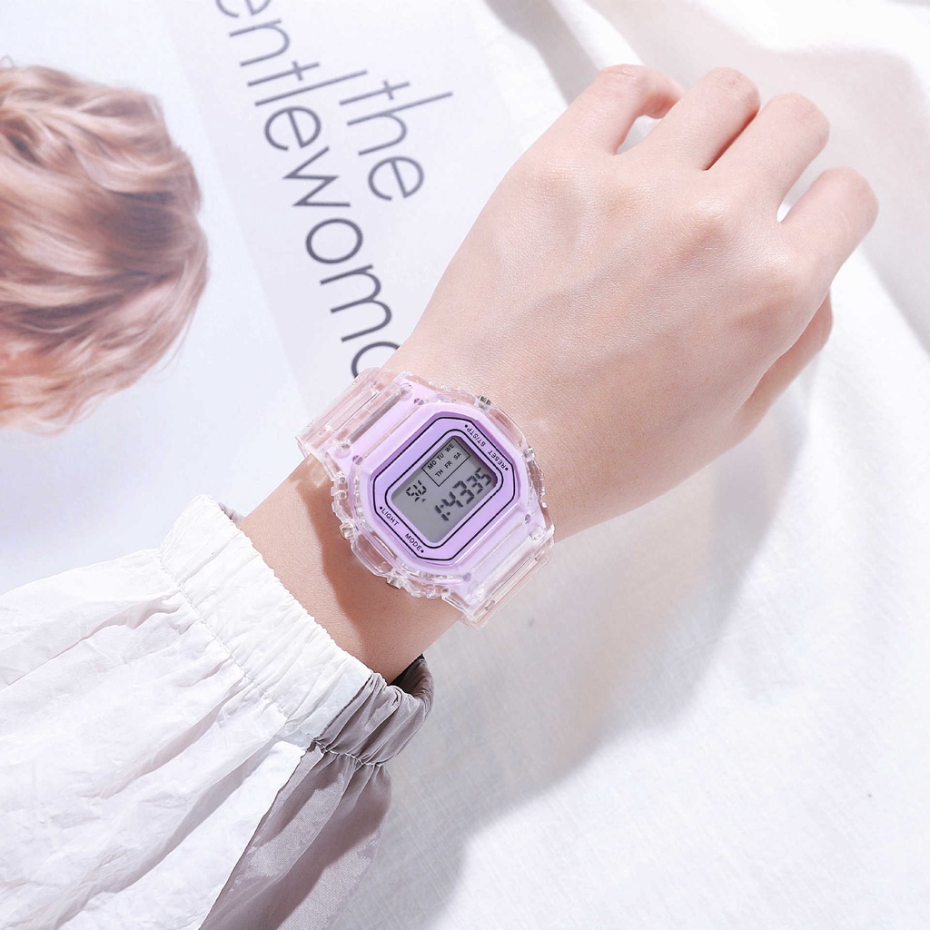 Illunt Đồng Hồ Điện Tử Mặt Vuông Nhỏ Trong Suốt Chống Nước Unisex