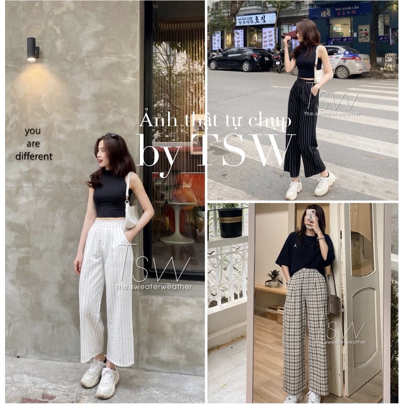 Quần culottes đũi sọc 1 cúc (Ảnh thật)