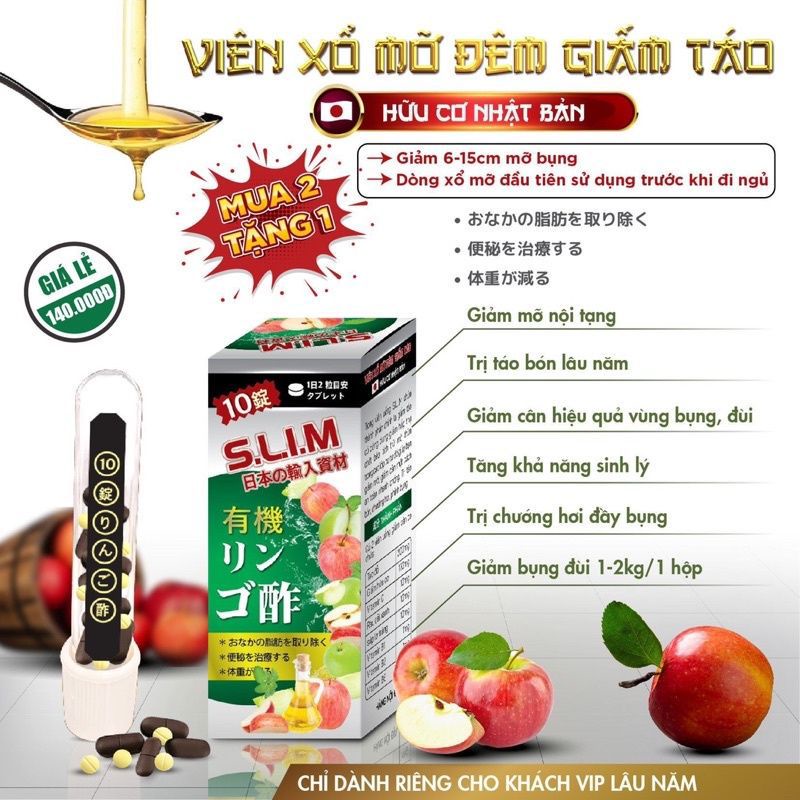 [Combo 3 hộp] Viên xổ mỡ giấm táo đêm NHẬT BẢN - Giá sỉ lẻ rẻ nhất HCM