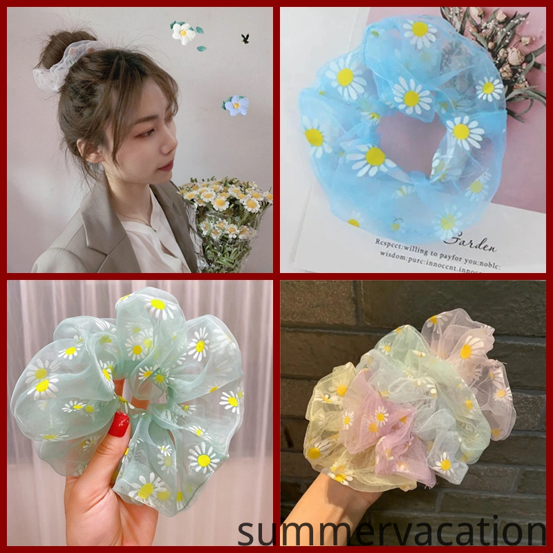 Scrunchies Dây Buộc Tóc Co Dãn Gắn Hoa Cúc Thời Trang Cho Nữ