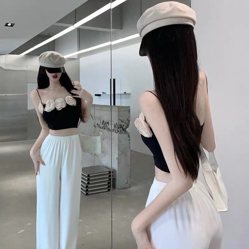 Áo croptop hai dây đính hoa phong cách tiểu thư sang trọng 392 FIORI STORE