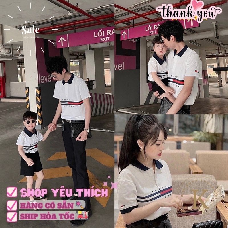 Áo polo gia đình tomy phối màu trắng đỏ chất thun cá sấu mềm mịn thấm hút tốt xiaomimi M1.141.TR.XL