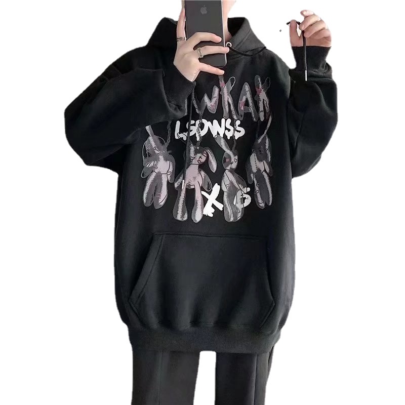 Áo hoodie tay dài dáng rộng in họa tiết hoạt hình phong cách Hàn Quốc thời trang cho nam nữ size M-8XL