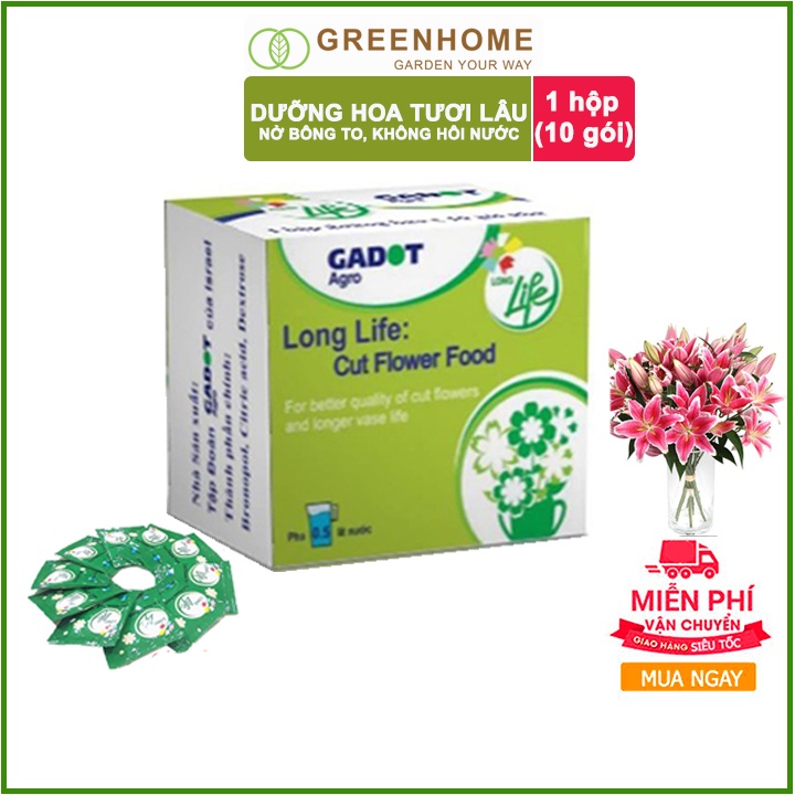 Dưỡng hoa lâu tàn Long Life, gói 5gr, hoa tươi lâu, nở bông to, không bị hôi nước |Greenhome