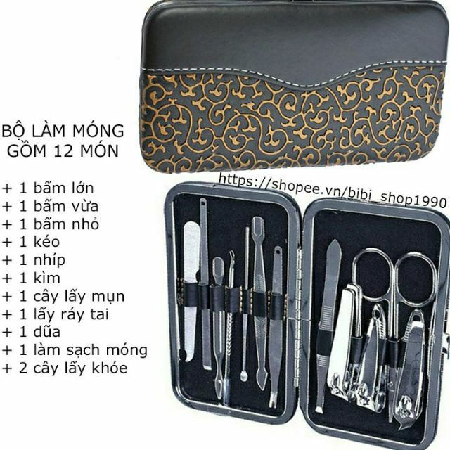 Bộ Dụng Cụ Bấm Móng Tay 12 món thép không ghỉ - Bộ Cắt, Bấm Dũa Móng Tay - Sét Dụng Cụ Làm Móng nhiều Chi Tiết Nail Care