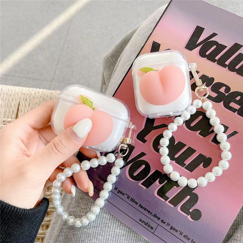 Vỏ Đựng Bảo Vệ Hộp Sạc Tai Nghe Airpods 1 / 2 Hình Trái Đào Xinh Xắn