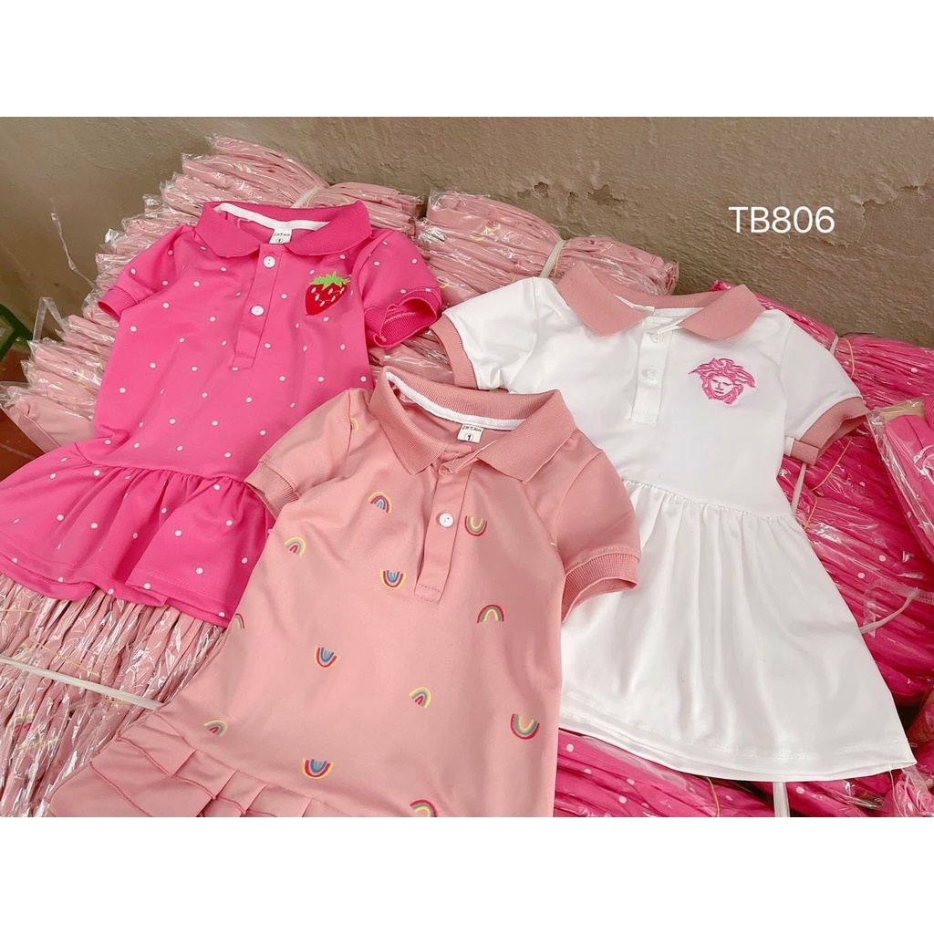 SALE VÁY POLO CỔ TRỤ BÉ GÁI CỎ BO DỆT DỆT THÊU SỊN SÒ SIZE 10-30KG(PL3M)